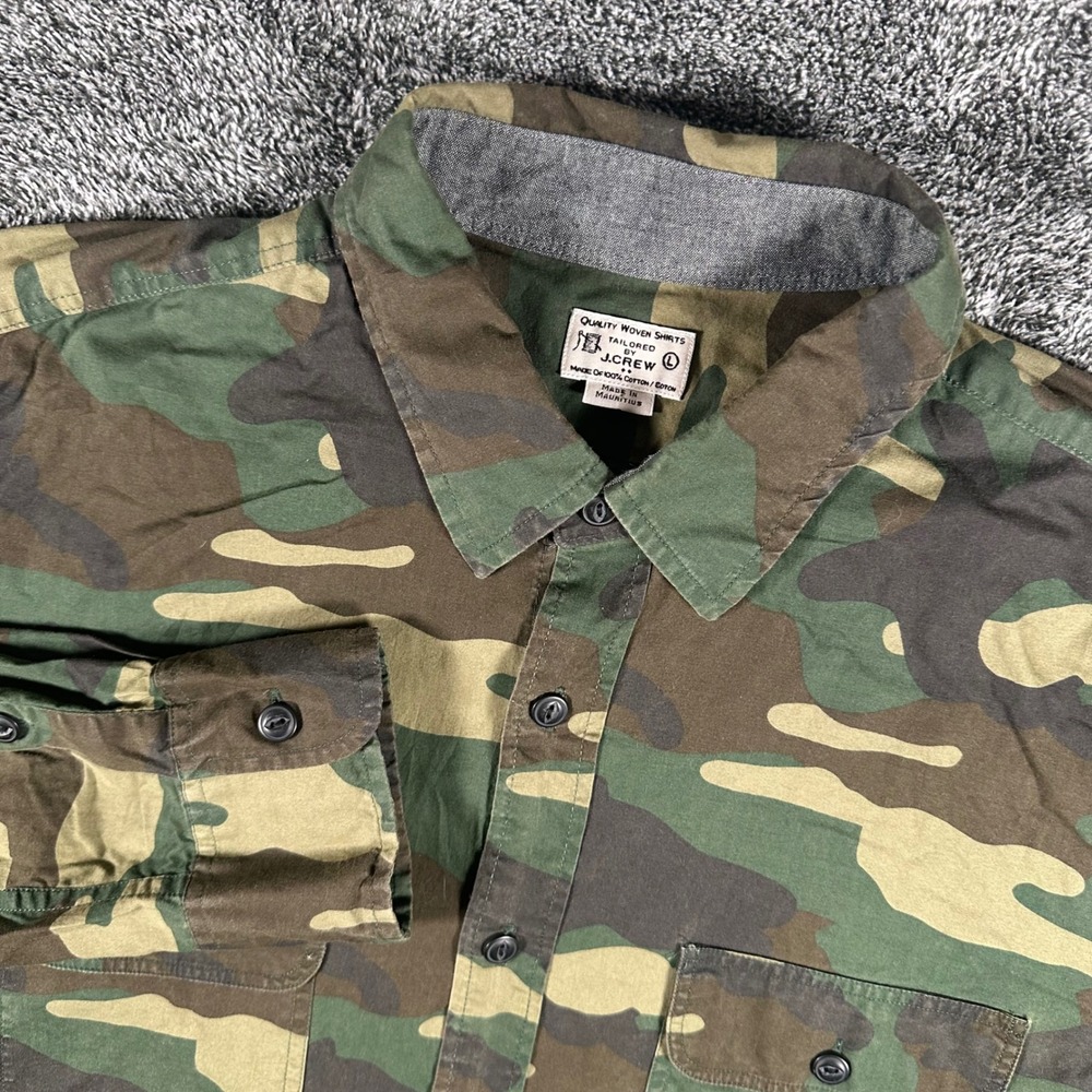 J.Crew Shirt Mens Large Green Camo Button Down Long Sleeve Army Military Pockets